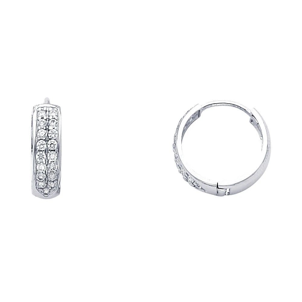 NEW 14K WHITE GOLD DOUBLE HUGGIES EARRINGS (1 of 1)