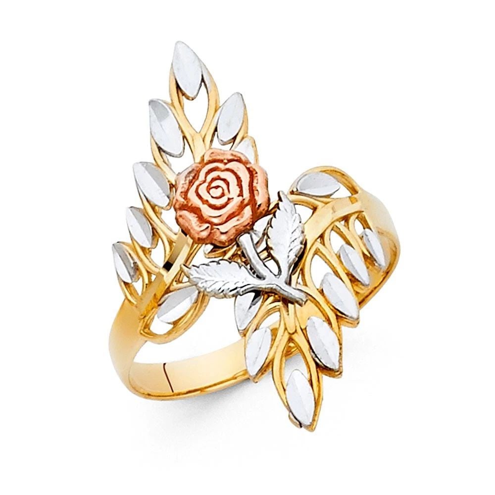 NEW 14K TRI COLOR GOLD FANCY FLOWER RING (1 of 1)