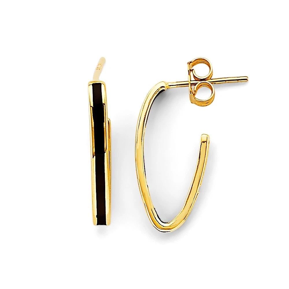 NEW 14K YELLOW GOLD ENAMEL OPEN OVAL HOOP EARRINGS: NEW 14K YELLOW GOLD ENAMEL OPEN OVAL HOOP EARRINGS ENAMEL OPEN OVAL HOOP EARRINGS NEW 14K YELLOW GOLD HEIGHT - 25 mm WIDTH - 10 mm Apx WEIGHT - 2.3 g