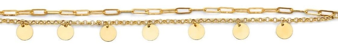 NEW 14K YELLOW GOLD 2 LINE LINK & CHARM BRACELET (1 of 1)