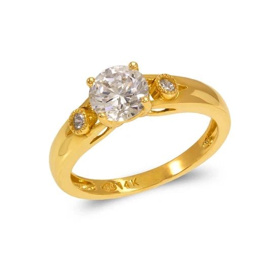 NEW 14K YELLOW GOLD LADIES FANCY SOLITAIRE RING: NEW 14K YELLOW GOLD LADIES FANCY SOLITAIRE RING LADIES FANCY SOLITAIRE RING NEW 14K YELLOW GOLD Apx. SIZE: 6mm Apx. WEIGHT: 3.0g