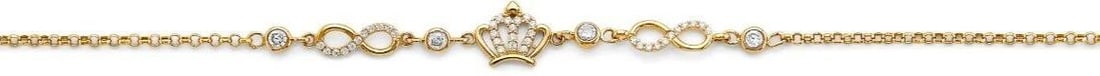 NEW 14K YELLOW GOLD CROWN & INFINITY BRACELET (1 of 2)
