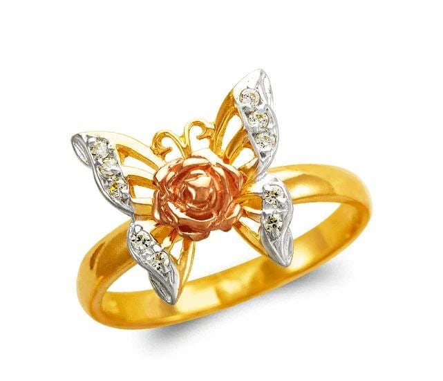 NEW 14K TRICOLOR GOLD LADIES BUTTERFLY RING: NEW 14K TRICOLOR GOLD LADIES BUTTERFLY RING LADIES BUTTERFLY RING NEW 14K TRICOLOR GOLD SIZE Apx: 13mm Apx. WEIGHT: 3.0g