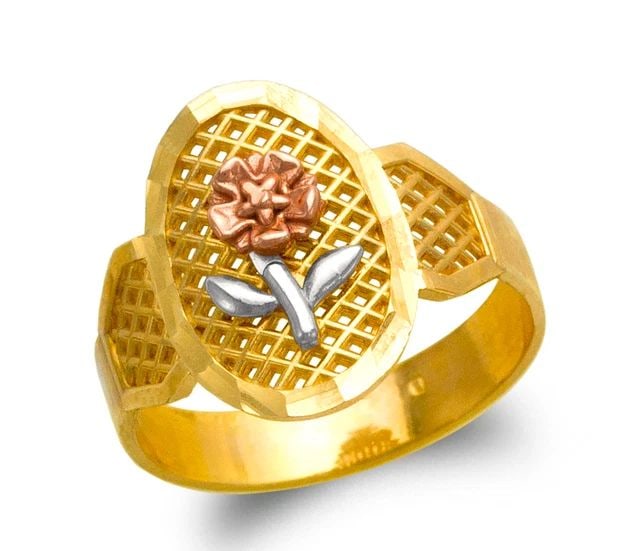 NEW 14K TRICOLOR GOLD LADIES FLOWER FILIGREE RING: NEW 14K TRICOLOR GOLD LADIES FLOWER FILIGREE RING LADIES FLOWER FILIGREE RING NEW 14K TRICOLOR GOLD SIZE Apx: 16mm Apx. WEIGHT: 3.0g