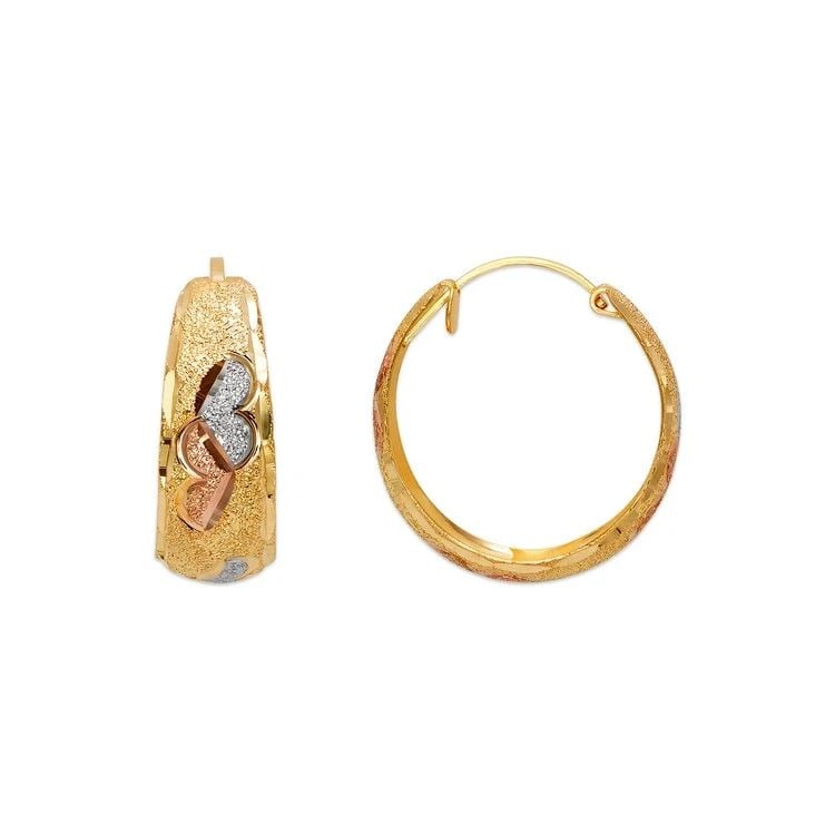 NEW 14K TRICOLOR GOLD D/C HUGGIE EARRINGS: NEW 14K TRICOLOR GOLD D/C HUGGIE EARRINGS D/C HUGGIE EARRINGS NEW 14K TRICOLOR GOLD Width: Approx. 8x20mm Apx WEIGHT: 3g