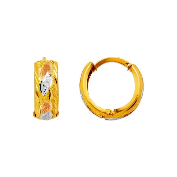NEW 14K TRICOLOR GOLD D/C HUGGIE EARRINGS: NEW 14K TRICOLOR GOLD D/C HUGGIE EARRINGS D/C HUGGIE EARRINGS NEW 14K TRICOLOR GOLD Width: Approx. 6x17mm Apx WEIGHT: 3g