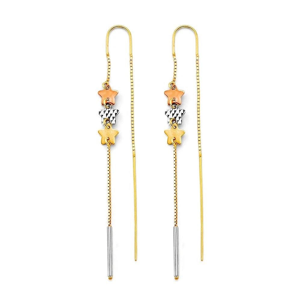 NEW 14K TRI COLOR GOLD STAR DOUBLE LINE EARRINGS (1 of 2)