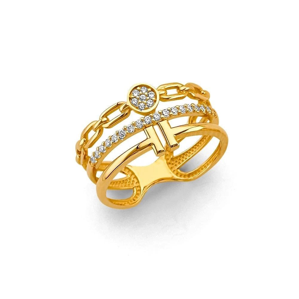NEW 14K YELLOW GOLD 3 LINE FANCY RING (1 of 1)