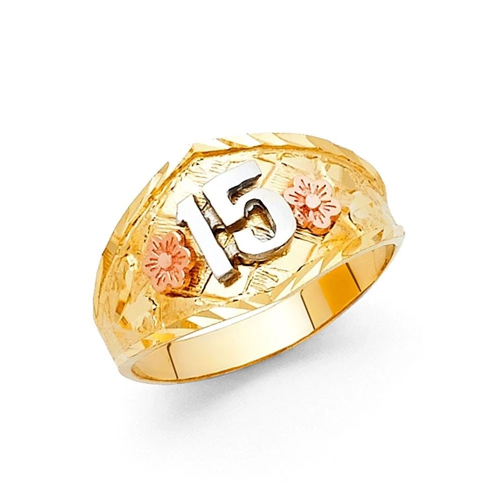 NEW 14K TRI COLOR GOLD 15 YEARS RING - SIZE 7: NEW 14K TRI COLOR GOLD 15 YEARS RING 15 YEARS RING NEW 14K TRI COLOR GOLD WIDTH : 11 mm WEIGHT : 2.9g