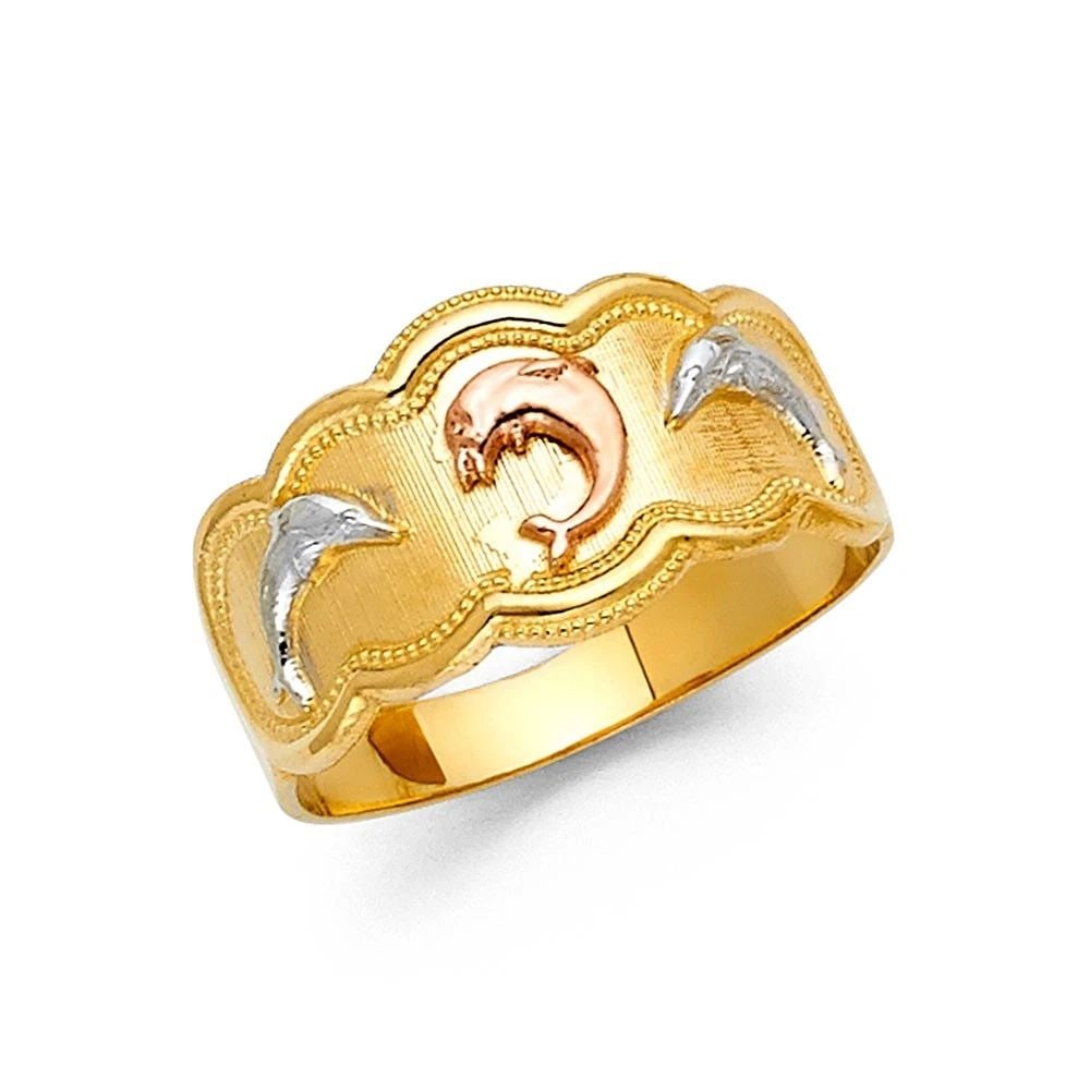 NEW 14K TRI COLOR GOLD FANCY DOLPHIN RING - SIZE 7 (1 of 1)