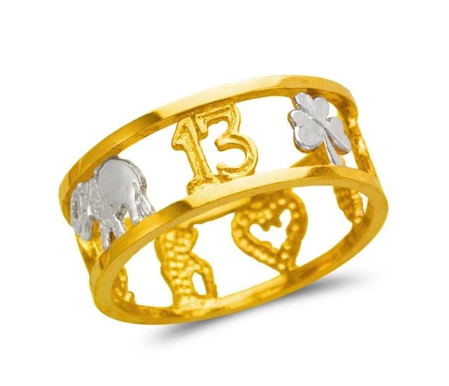 NEW 14K TRICOLOR GOLD LADIES GOODLUCK FILIGREE RING: NEW 14K TRICOLOR GOLD LADIES GOODLUCK FILIGREE RING LADIES GOODLUCK FILIGREE RING NEW 14K TRICOLOR GOLD SIZE Apx: 8mm Apx. WEIGHT: 2.9g