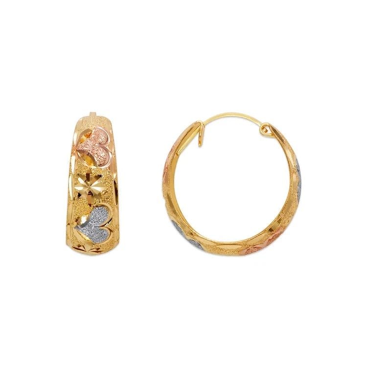 NEW 14K TRICOLOR GOLD D/C HUGGIE EARRINGS: NEW 14K TRICOLOR GOLD D/C HUGGIE EARRINGS D/C HUGGIE EARRINGS NEW 14K TRICOLOR GOLD Width: Approx. 8x20mm Apx WEIGHT: 2.9g