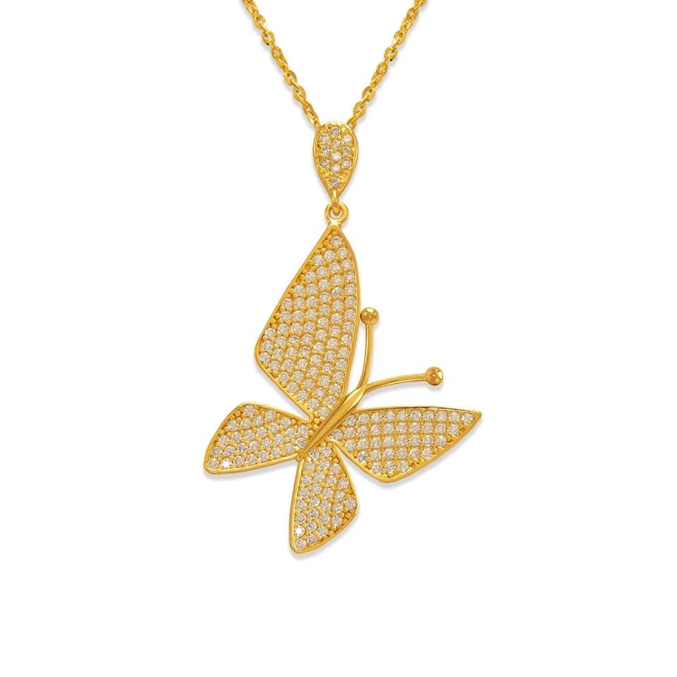 NEW 14K YELLOW GOLD FANCY BUTTERFLY PENDANT: NEW 14K YELLOW GOLD FANCY BUTTERFLY PENDANT FANCY BUTTERFLY PENDANT NEW 14K YELLOW GOLD Apx. WIDTH: 26x42mm Apx WEIGHT: 2.9g