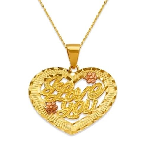 NEW 14K TWO TONE GOLD I LOVE YOU ROSE HEART PENDANT: NEW 14K TWO TONE GOLD I LOVE YOU ROSE HEART PENDANT I LOVE YOU ROSE HEART PENDANT NEW 14K TWO TONE GOLD Apx. WIDTH: 29x24mm Apx WEIGHT: 2.9g