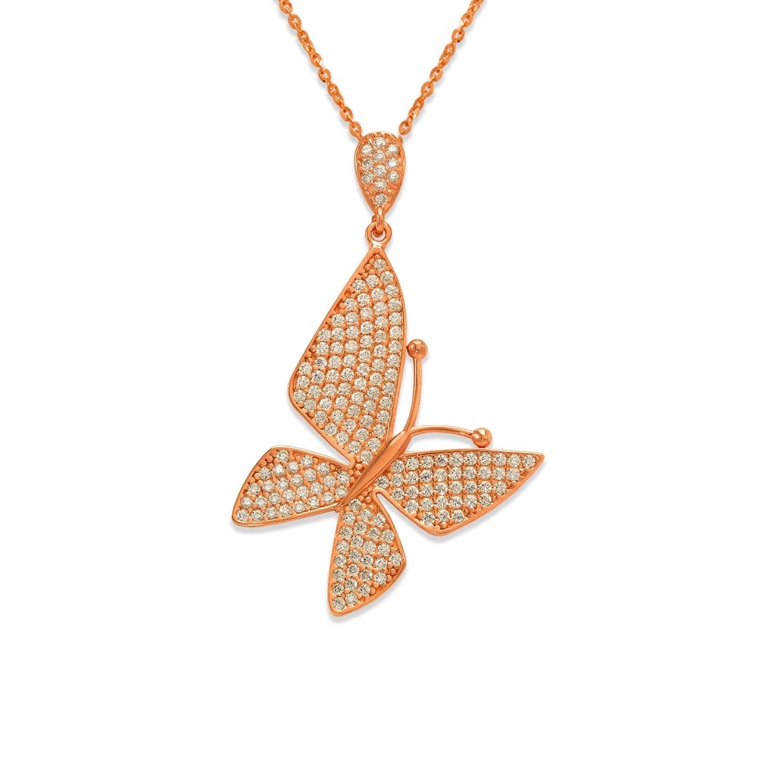 NEW 14K ROSE GOLD FANCY ROSE BUTTERFLY PENDANT: NEW 14K ROSE GOLD FANCY ROSE BUTTERFLY PENDANT FANCY ROSE BUTTERFLY PENDANT NEW 14K ROSE GOLD Apx. WIDTH: 26x42mm Apx WEIGHT: 2.9g