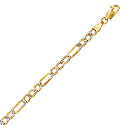 NEW 14K TWO TONE GOLD HOLLOW FIGARO WHITE PAVE BRACELET (1 of 2)