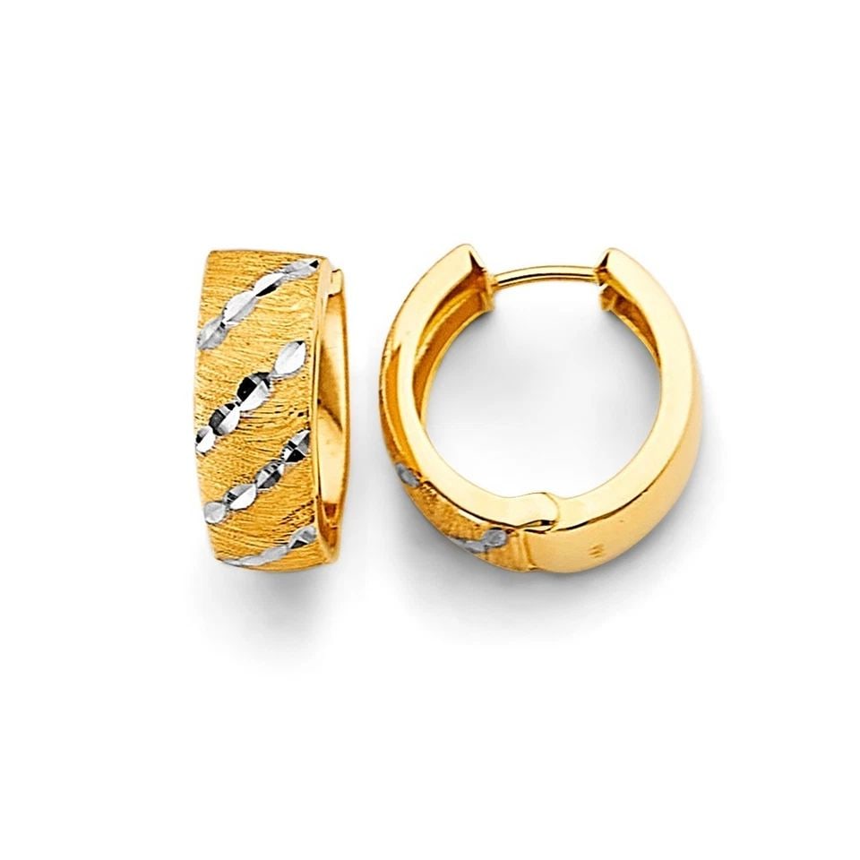 NEW 14K TWO TONE GOLD HUGGIES EARRINGS (1 of 1)