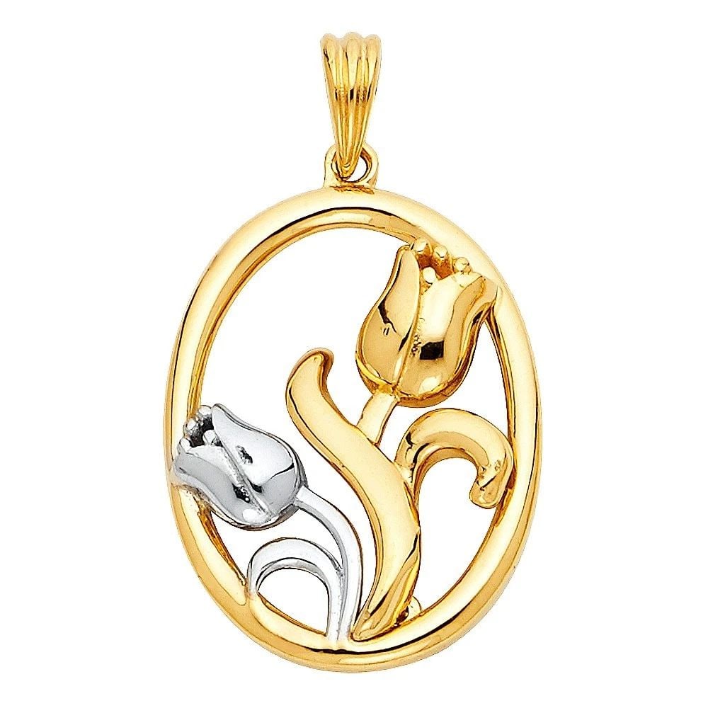 NEW 14K TWO TONE GOLD ROSE PENDANT (1 of 2)