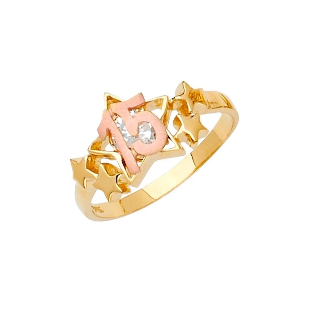 NEW 14K TWO TONE GOLD 15 YEARS RING/HALF SET - SIZE 7 (1 of 1)