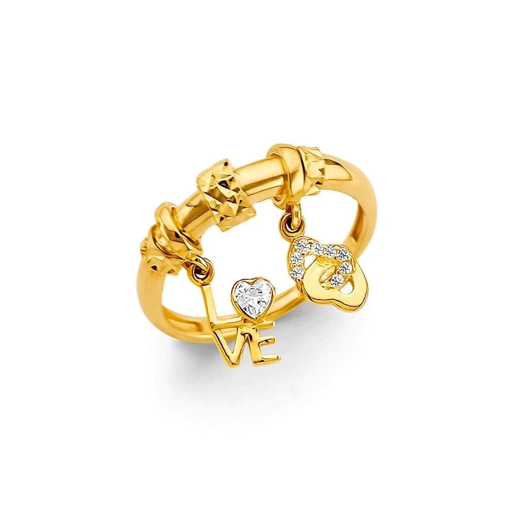 NEW 14K YELLOW GOLD HANGING CHARM RING -SIZE 7: NEW 14K YELLOW GOLD CZ HANGING CHARM RING CZ HANGING CHARM RING NEW 14K YELLOW GOLD WIDTH : WEIGHT : 2.9g