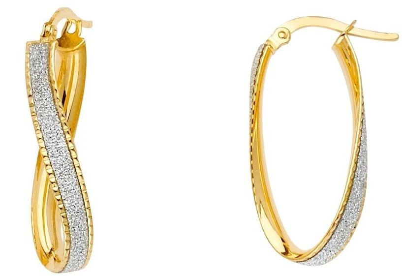 NEW 14K YELLOW GOLD GLITTER U SHAPE EARRINGS (1 of 2)