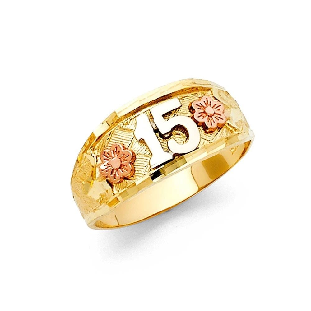 NEW 14K TRI COLOR GOLD 15 YEARS RING - SIZE 7: NEW 14K TRI COLOR GOLD 15 YEARS RING 15 YEARS RING NEW 14K TRI COLOR GOLD WIDTH: 8 mm Apx. WEIGHT: 2.8g