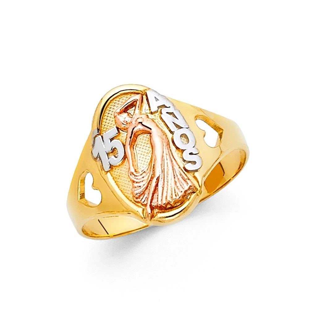 NEW 14K TRI COLOR GOLD 15 YEARS RING - SIZE 7 (1 of 2)