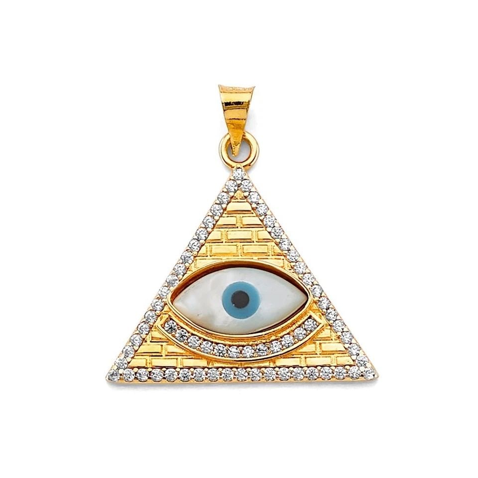 NEW 14K TWO TONE GOLD EVIL EYE PENDANT: NEW 14K TWO TONE GOLD EVIL EYE PENDANT EVIL EYE PENDANT NEW 14K TWO TONE GOLD Height : 25 mm Width : 25 mm Apx. WEIGHT : 2.8g