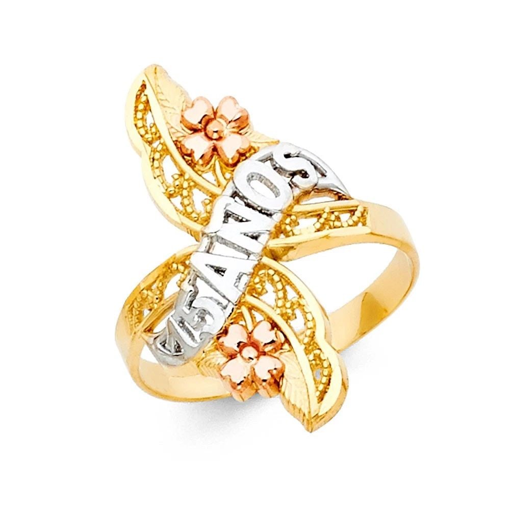 NEW 14K TRI COLOR GOLD 15 YEARS RING: NEW 14K TRI COLOR GOLD 15 YEARS RING 15 YEARS RING NEW 14K TRI COLOR GOLD WIDTH: 25 mm Apx. WEIGHT: 2.8g