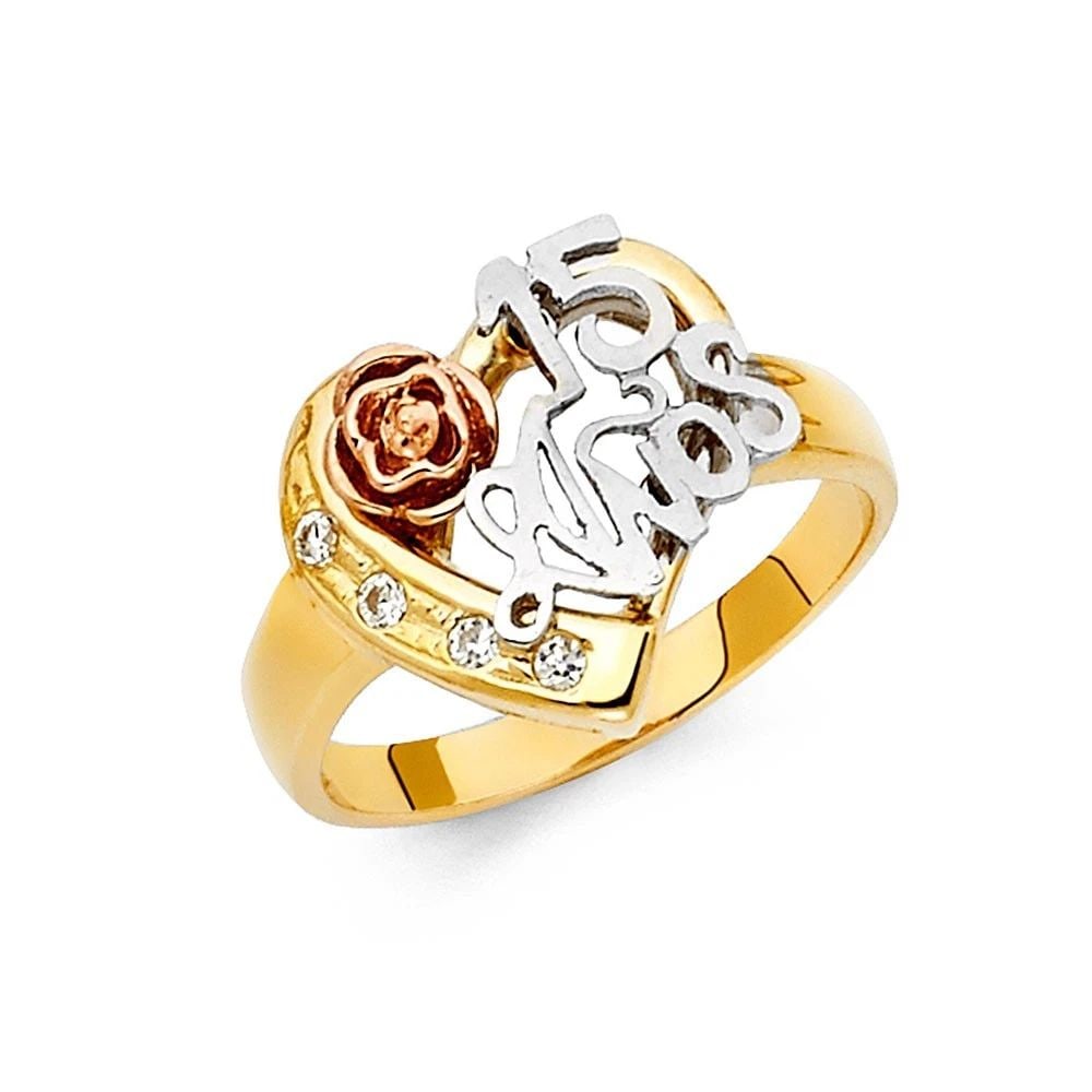 NEW 14K TRI COLOR GOLD 15 YEARS RING - SIZE 7 (1 of 1)
