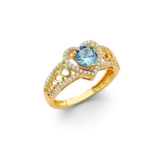 NEW 14K YELLOW GOLD FANCY BLUE RING - SIZE 7 (1 of 1)