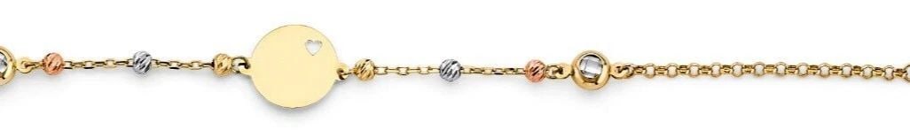NEW 14K TWO TONE GOLD ENGRAVABLE ROUND PENDANT WITH BEAD BRACELET (1 of 2)
