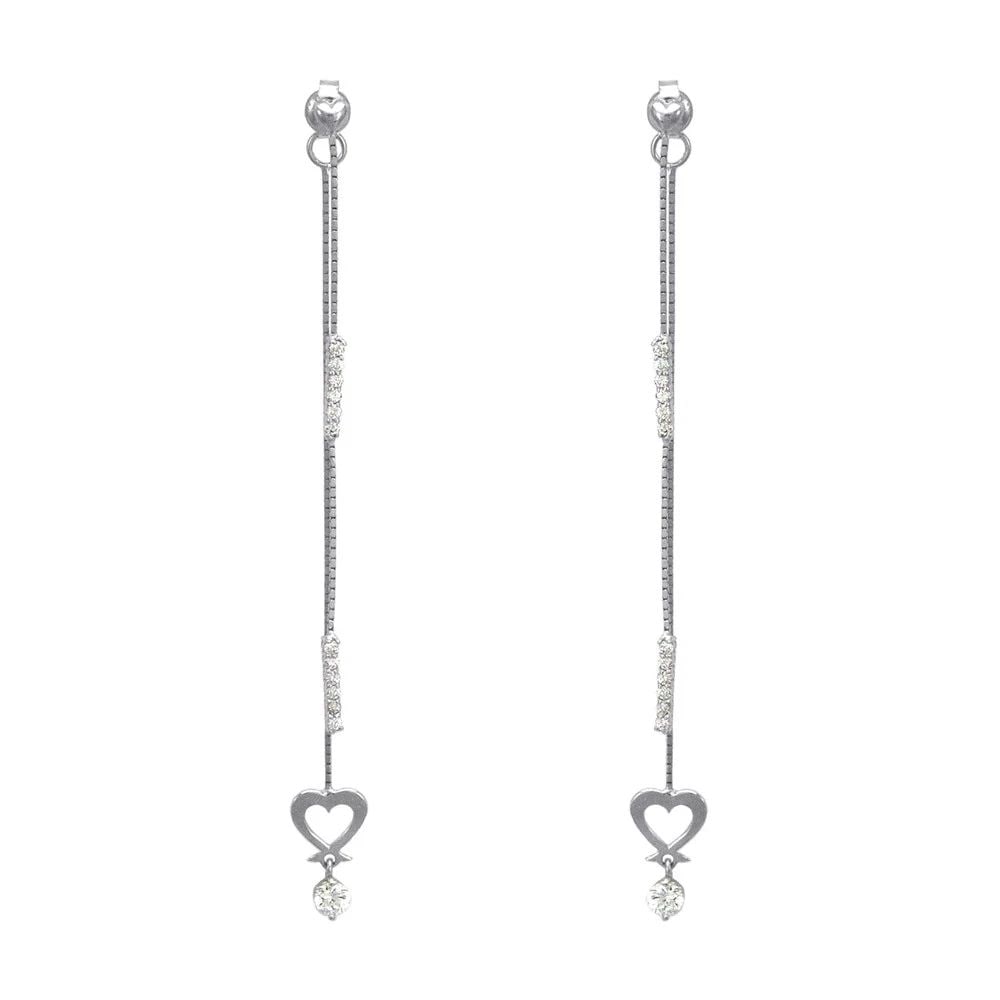 NEW 14K WHITE GOLD 2PC LAYERED HEART DANGLING EARRINGS (1 of 2)