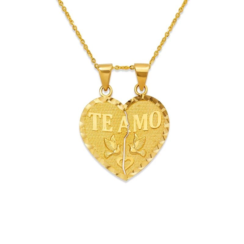 NEW 14K YELLOW GOLD TWO-PIECE TE AMO HEART PENDANT (1 of 2)