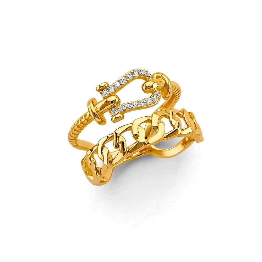 NEW 14K YELLOW GOLD 2 LINE FANCY RING (1 of 2)