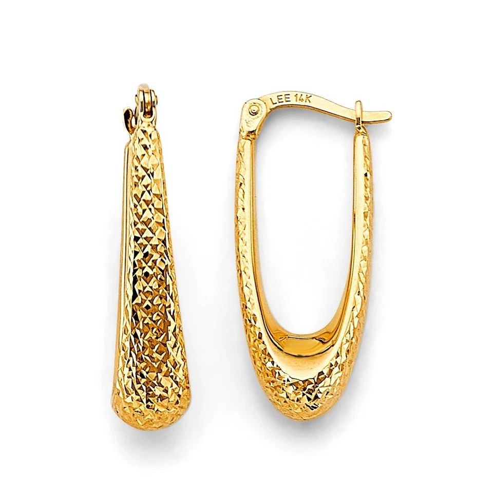 NEW 14K YELLOW GOLD DC TEARDROP HOLLOW HOOP EARRINGS (1 of 1)