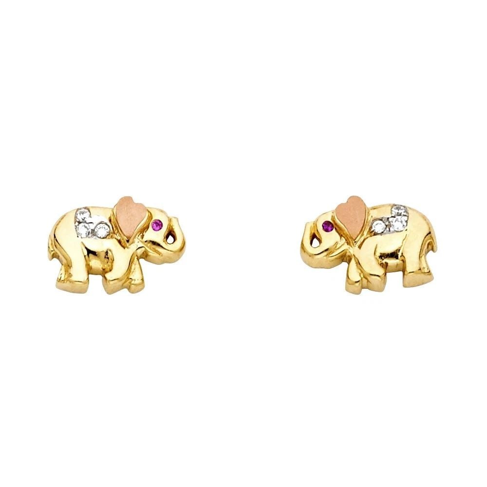 NEW 14K TRI COLOR GOLD ELEPHANT POST EARRINGS (1 of 1)