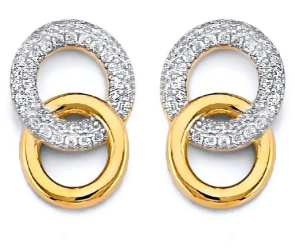 NEW 14K TWO TONE GOLD DOUBLE CIRCLE PUSH BACK EARRINGS (1 of 2)
