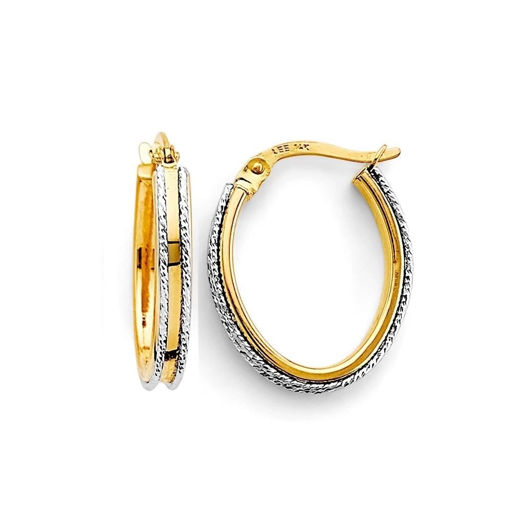 NEW 14K TWO TONE GOLD SPARKLING HOOP EARRINGS (1 of 2)