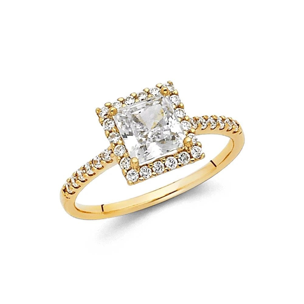 NEW 14K YELLOW GOLD PRINCESS ENGAGEMENT RING WITH ROUND SIDE - SIZE 7 (1 of 2)