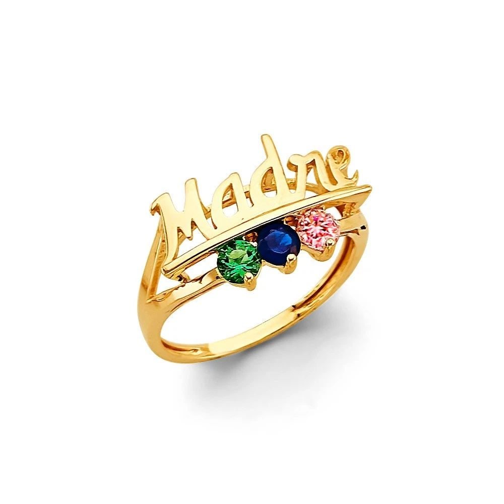 NEW 14K YELLOW GOLD 3 STONE MOTHER'S RING (1 of 2)