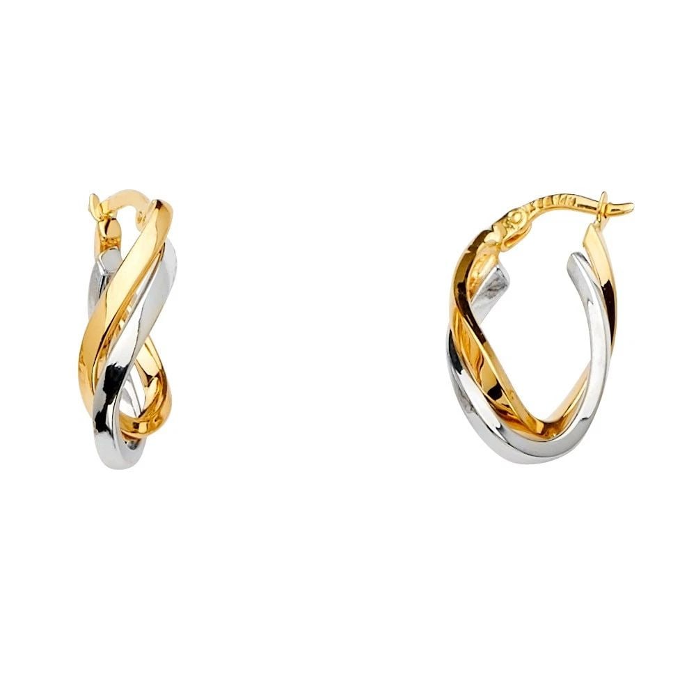NEW 14K TRI COLOR GOLD 2 LINE TWISTED HOOP EARRINGS (1 of 2)