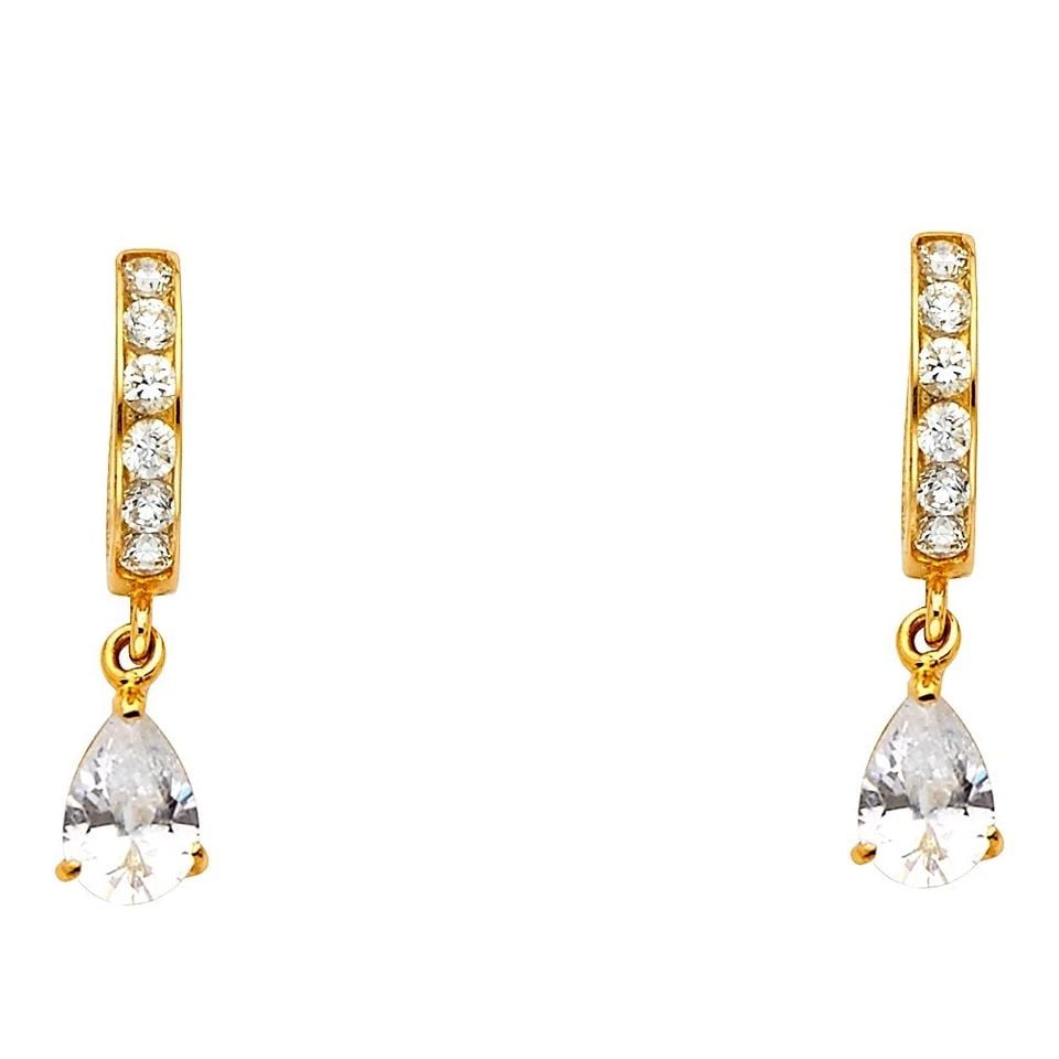 NEW 14K YELLOW GOLD DANGLE HUGGIES EARRINGS: NEW 14K YELLOW GOLD DANGLE HUGGIES EARRINGS DANGLE HUGGIES EARRINGS NEW 14K YELLOW GOLD HEIGHT - 25 mm WIDTH - 5 mm Apx WEIGHT - 2.1 g