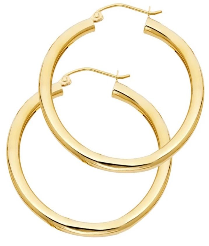 NEW 14K YELLOW GOLD 3MM PLAIN HOOP EARRINGS: NEW 14K YELLOW GOLD 3MM PLAIN HOOP EARRINGS 3MM PLAIN HOOP EARRINGS NEW 14K YELLOW GOLD HEIGHT - 30 mm WIDTH - 30 mm Apx WEIGHT - 2.1 g
