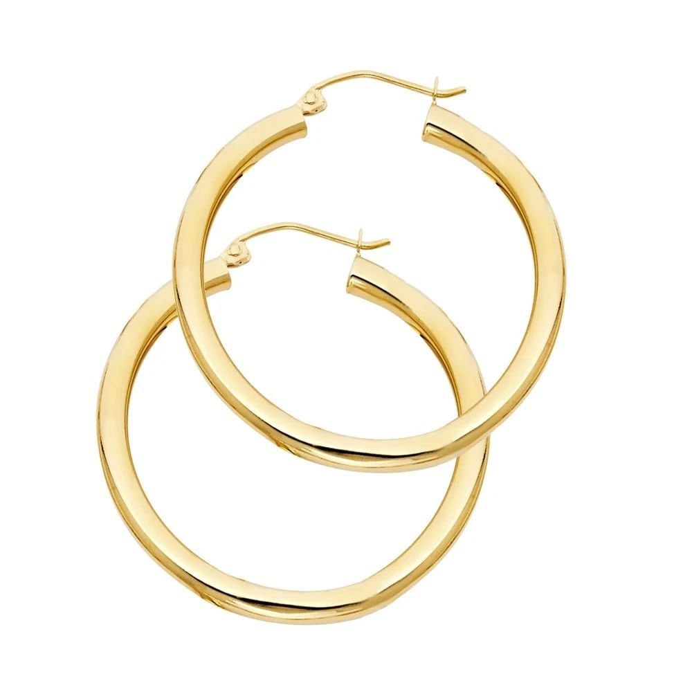 NEW 14K YELLOW GOLD 3MM PLAIN HOOP EARRINGS: NEW 14K YELLOW GOLD 3MM PLAIN HOOP EARRINGS 3MM PLAIN HOOP EARRINGS NEW 14K YELLOW GOLD HEIGHT - 30 mm WIDTH - 30 mm Apx WEIGHT - 2.1 g