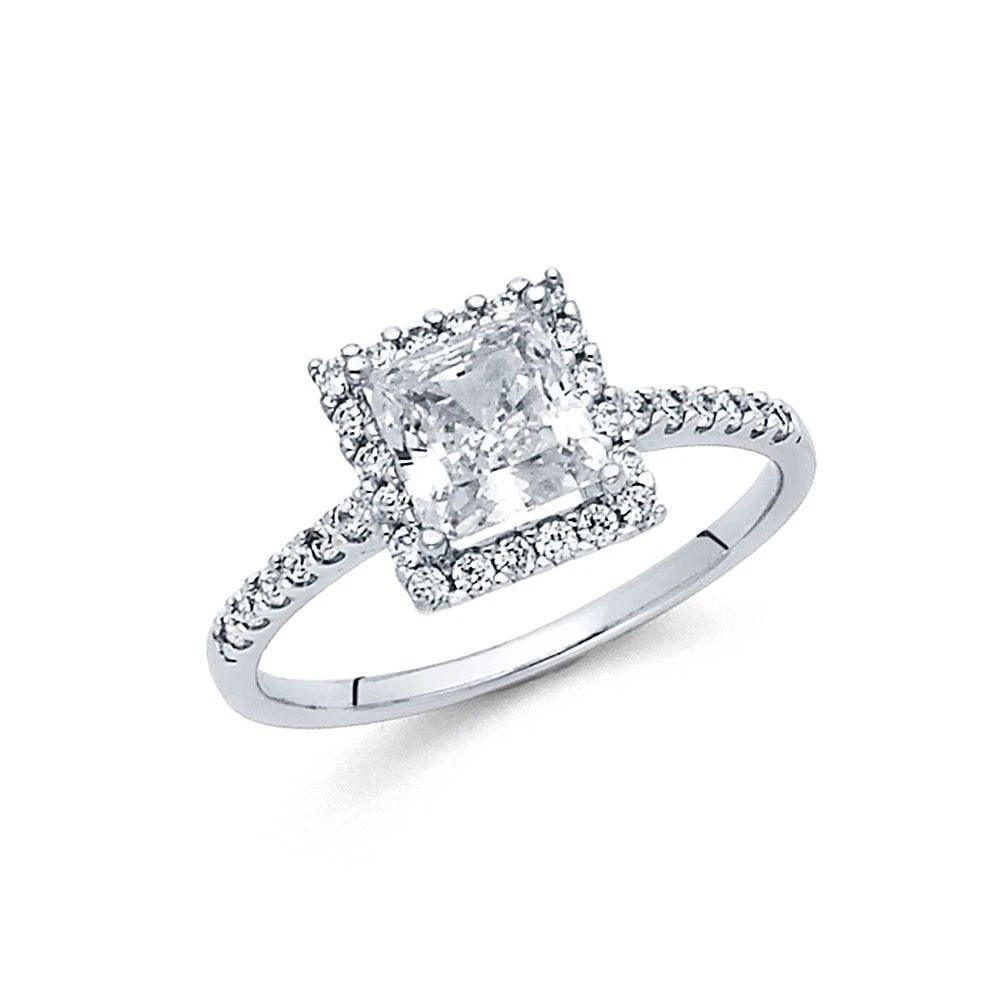 NEW 14K WHITE GOLD PRINCESS ENGAGEMENT RING WITH ROUND SIDE - SIZE 7 (1 of 2)