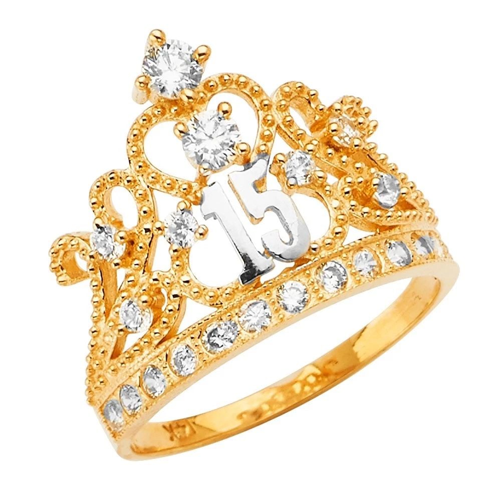 NEW 14K YELLOW GOLD 15 YEARS CROWN RING (1 of 2)