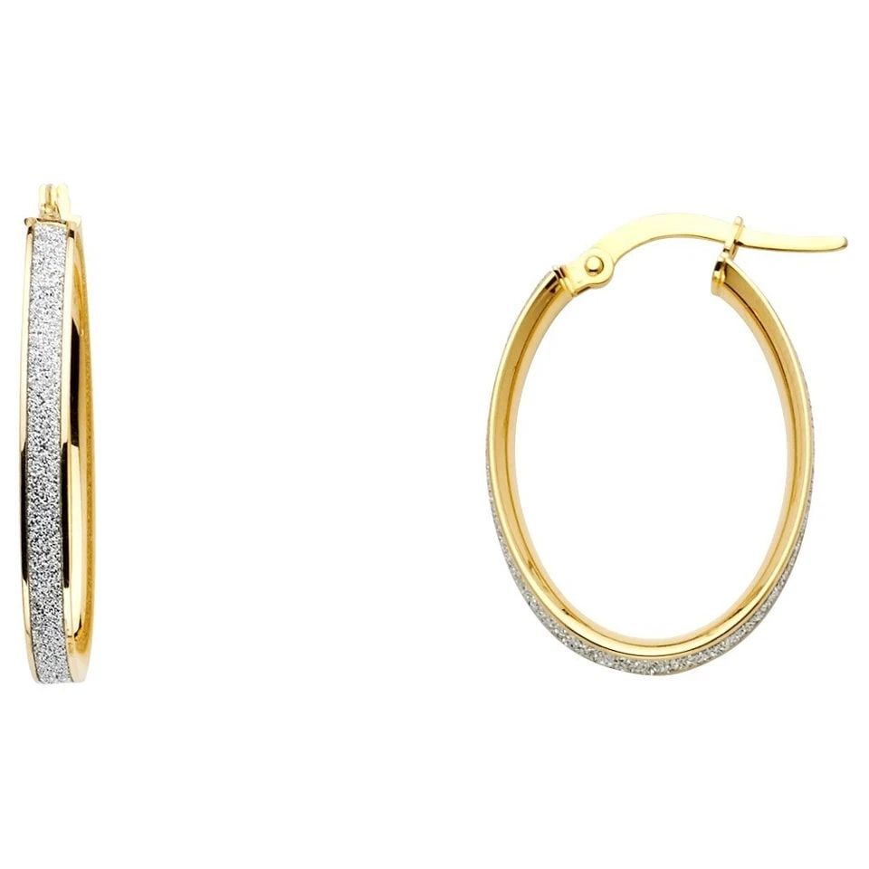 NEW 14K YELLOW GOLD SPARK OVAL HOOP EARRINGS (20MM) (1 of 1)