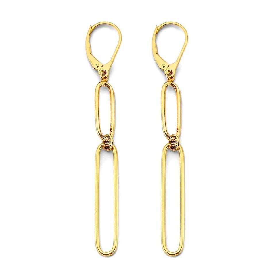 NEW 14K YELLOW GOLD PAPERCLIP EARRINGS WITH LEVERBACK (1 of 1)
