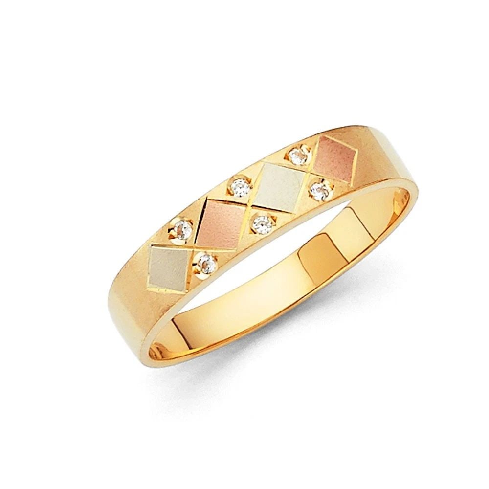 NEW 14K TRI COLOR GOLD MEN'S WEDDING BAND - SIZE 10: NEW 14K TRI COLOR GOLD MEN'S WEDDING BAND MEN'S WEDDING BAND NEW 14K TRI COLOR GOLD WIDTH: 5 mm Average Apx. WEIGHT: 2.7 g